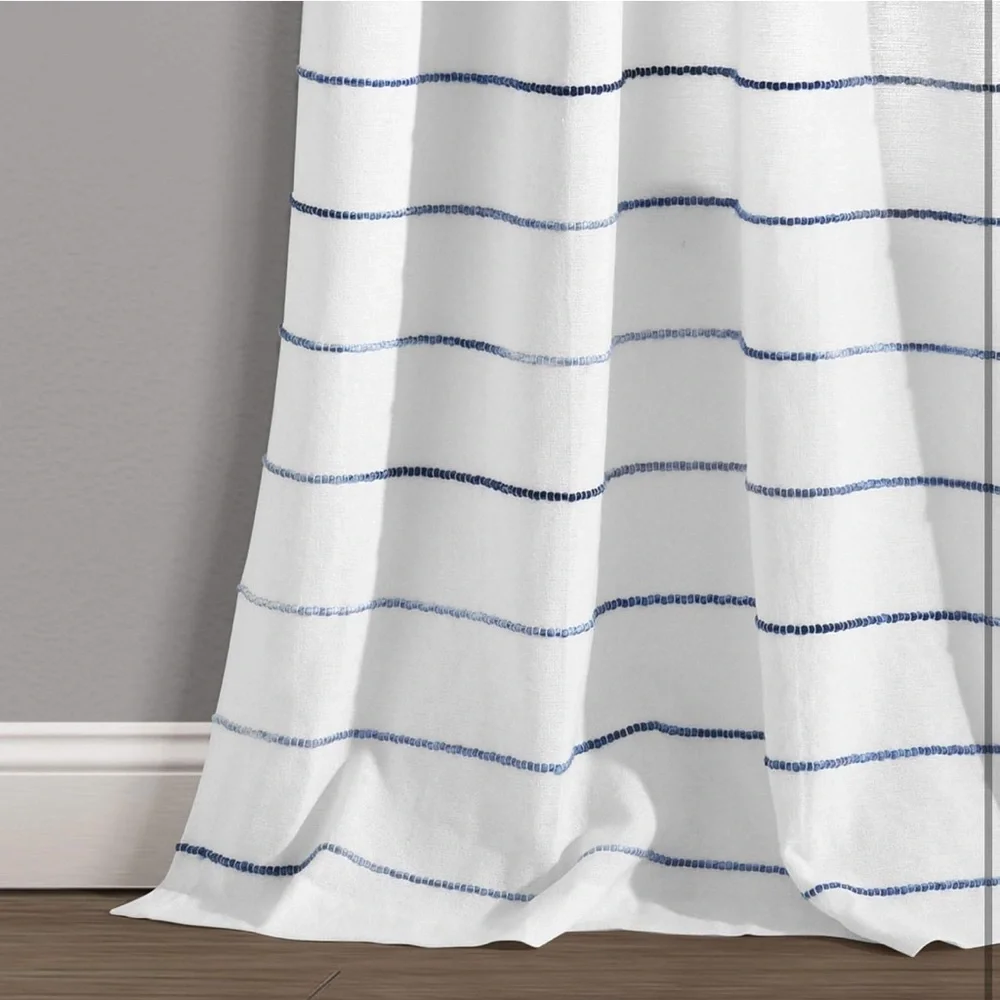 Ombre Stripe Curtain Panel Set, 2, 40''W x 84''L, Navy, Rod Pocket,Farmhouse